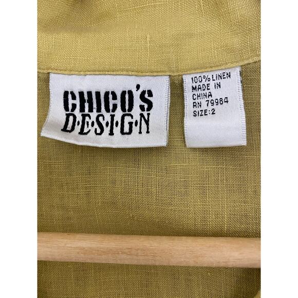 Chico's Design Women's 2 Mustard Yellow Linen Button Up Shirt - Picture 4 of 5